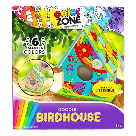 Michaels, 12 Pack: Color Zone® Doodle Birdhouse Kit – Category: Kids Craft Kits